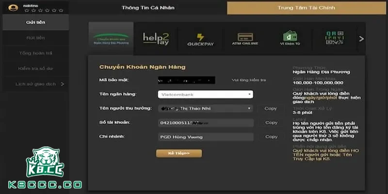 Những hình thức nạp tiền K8CC phổ biến và nhanh chóng